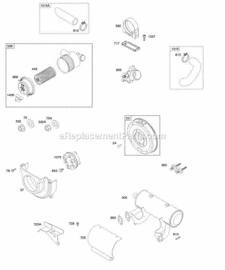 Air Cleaner Flywheel Exhaust Diagram and Parts List for 473177-0100-E1  Briggs and Stratton Engine